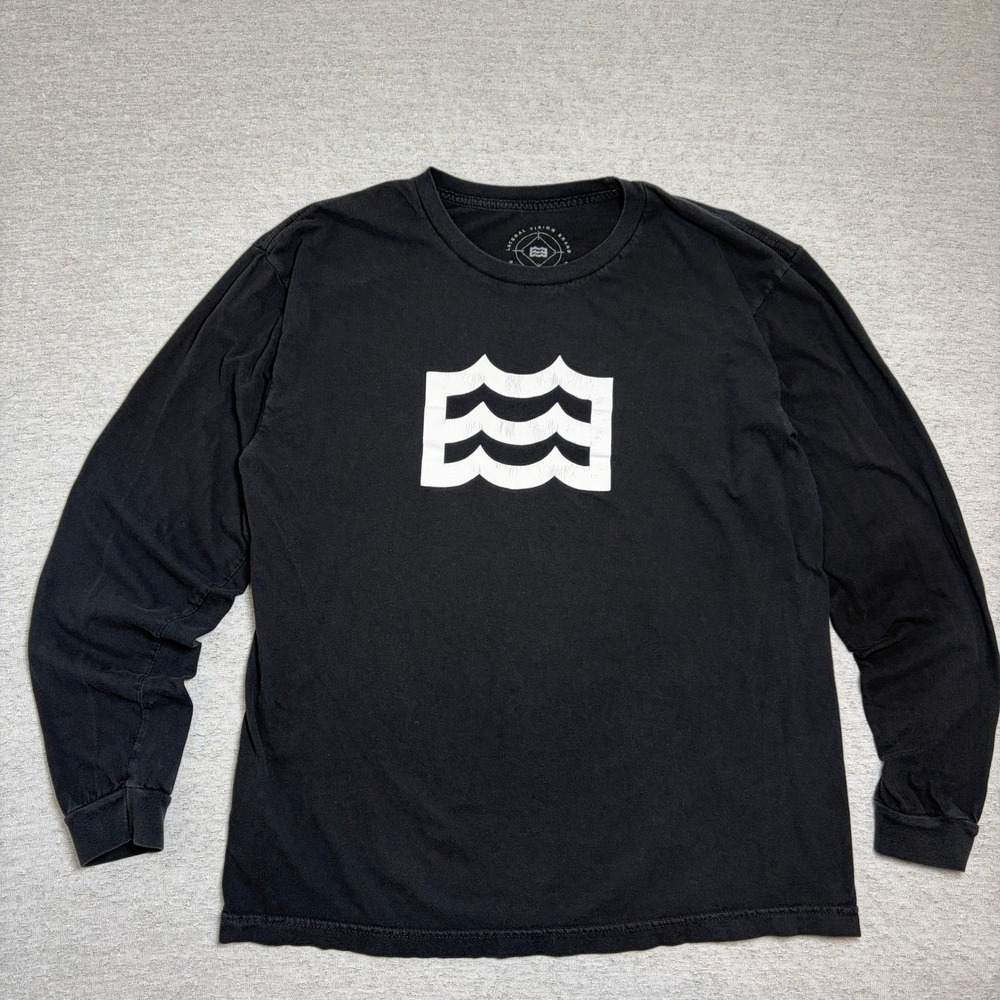 Lateral Vision Brand Mens Long Sleeve Large‎ Black Wave Graphic Raised By Water